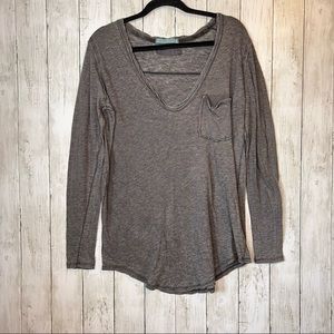 We The Free People Long Sleeve Pocket Shirt, See Through, Size Small Brown/gray